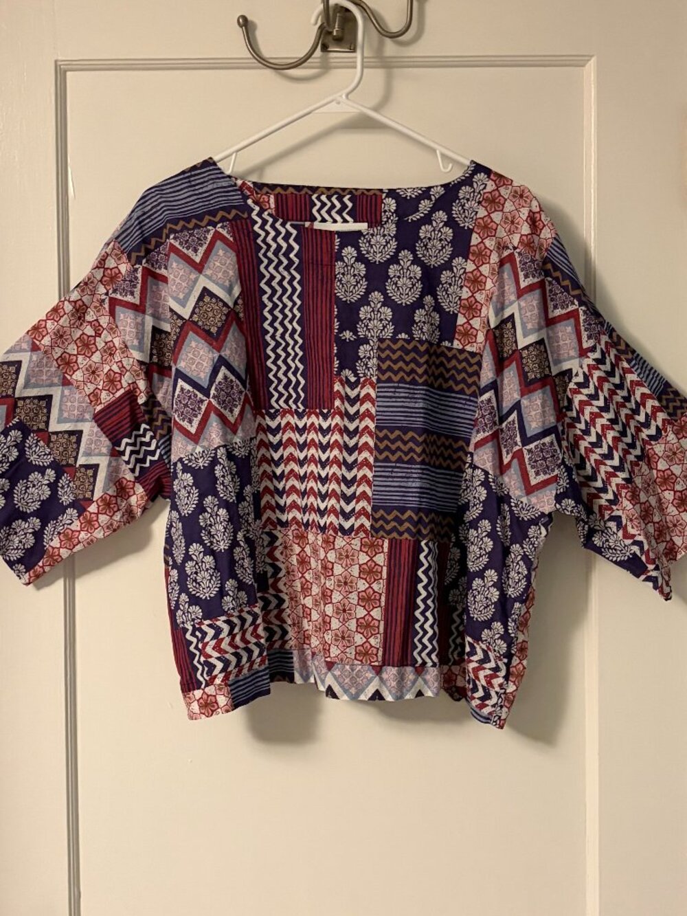 J Jill pure Jill boxy fit patchwork organic cotton blouse size large petite